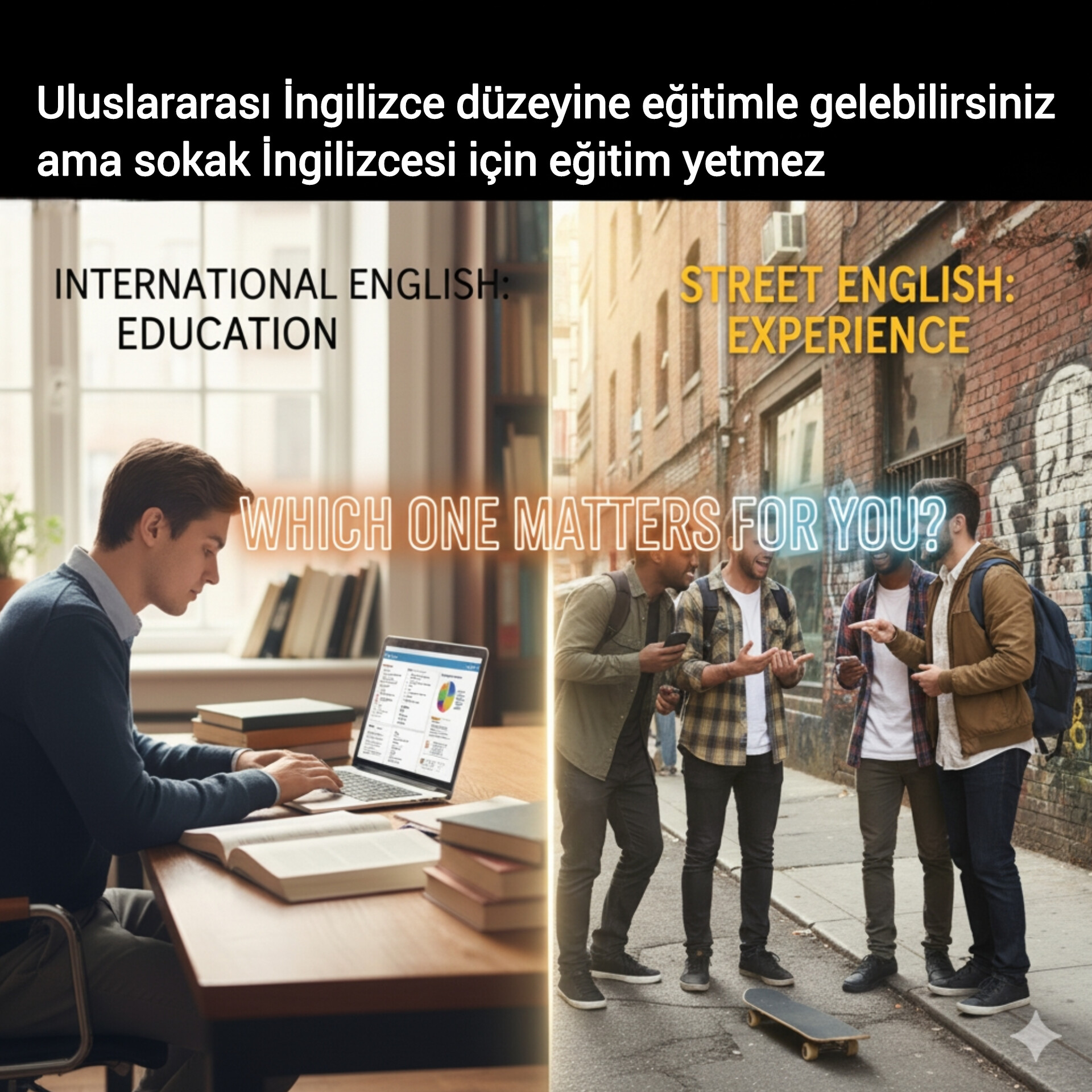 Uluslararası İngilizce düzeyine eğitimle gelebilirsiniz ama sokak İngilizcesi için eğitim yetmez